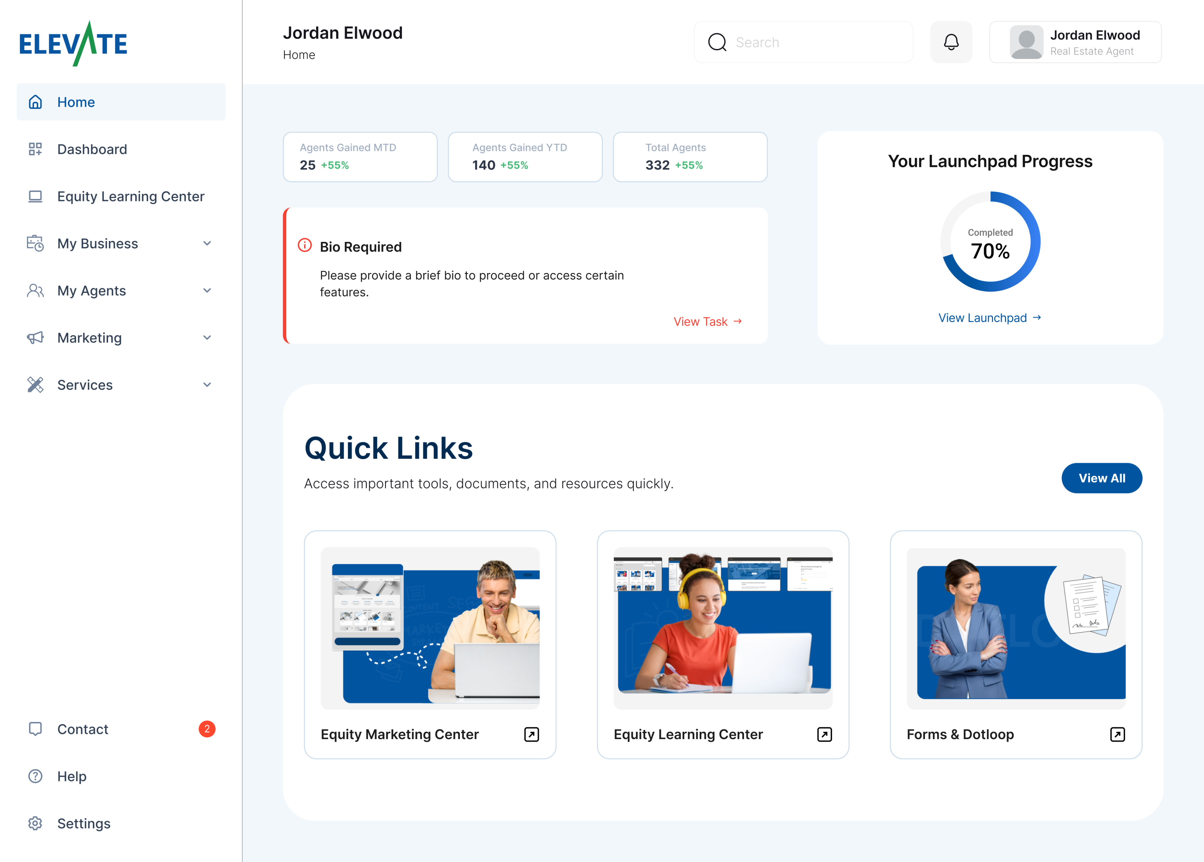 Equity Elevate dashboard