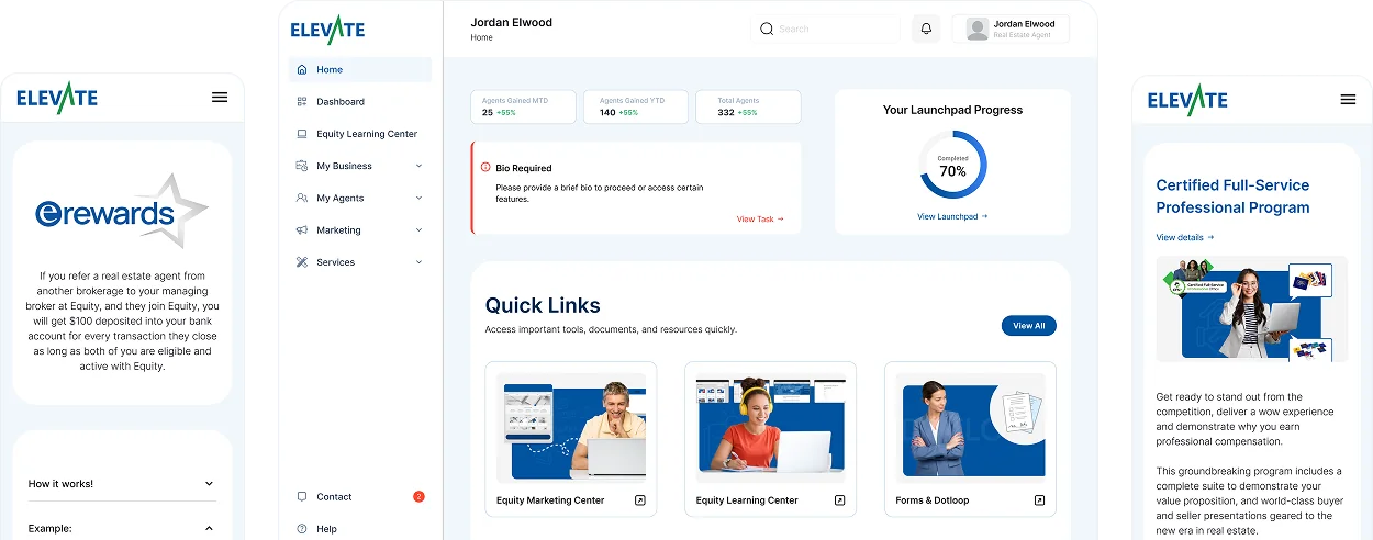 The Equity Elevate dashboard on desktop and mobile